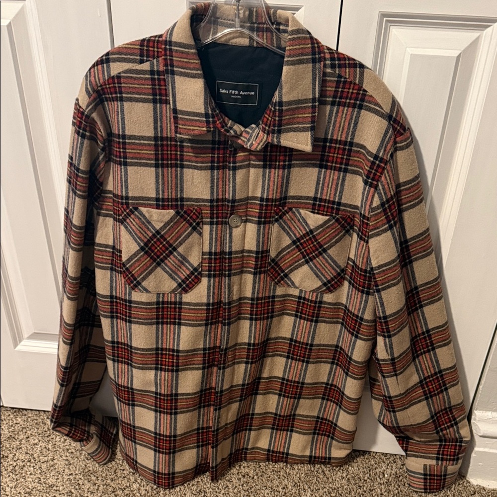 Saks Fifth Avenue Men's Plaid Shirt Jacket - Beige and Red